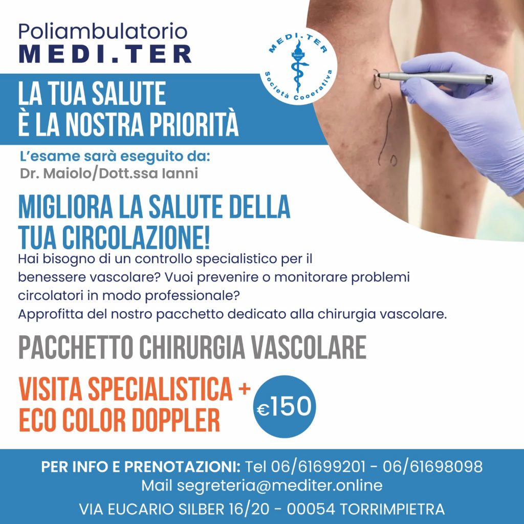PACCHETTO CHIRURGIA VASCOLARE VISITA SPECIALISTICA + ECO COLOR DOPPLER €150