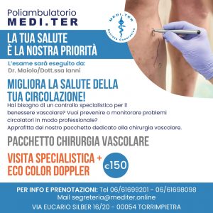 PACCHETTO CHIRURGIA VASCOLARE VISITA SPECIALISTICA + ECO COLOR DOPPLER €150