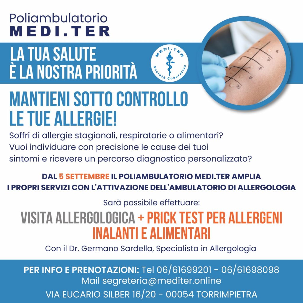 VISITA ALLERGOLOGICA + PRICK TEST PER ALLERGENI INALANTI E ALIMENTARI