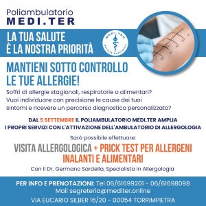 VISITA ALLERGOLOGICA + PRICK TEST PER ALLERGENI INALANTI E ALIMENTARI